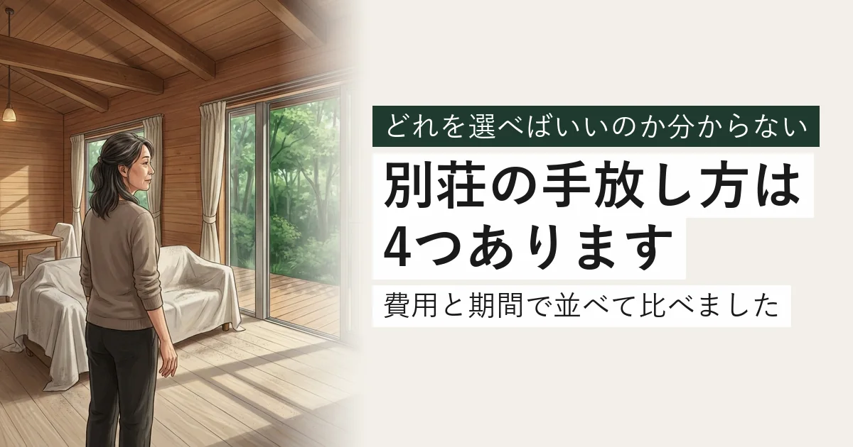 誰も使っていない別荘のリビング。防塵カバーをかけたソファの横に立つ所有者