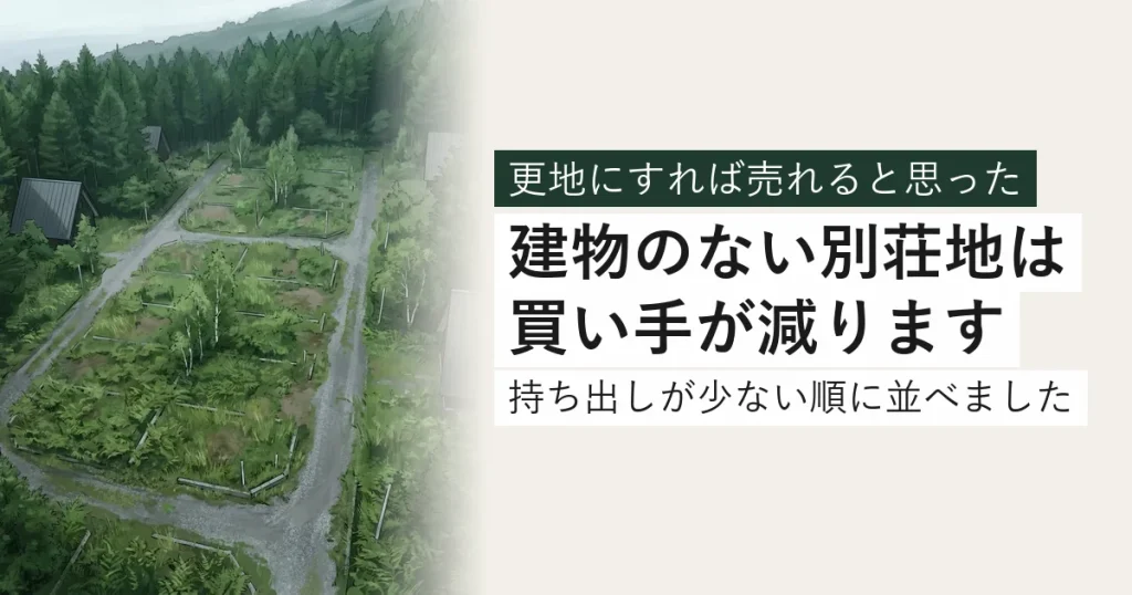 俯瞰で見た別荘地。区画割りだけが残り、草に埋もれている