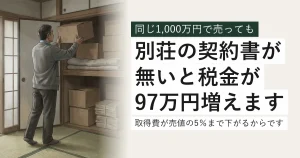 押入れの天袋から古い書類箱を下ろす60代の男性。相続した別荘の売買契約書を探している
