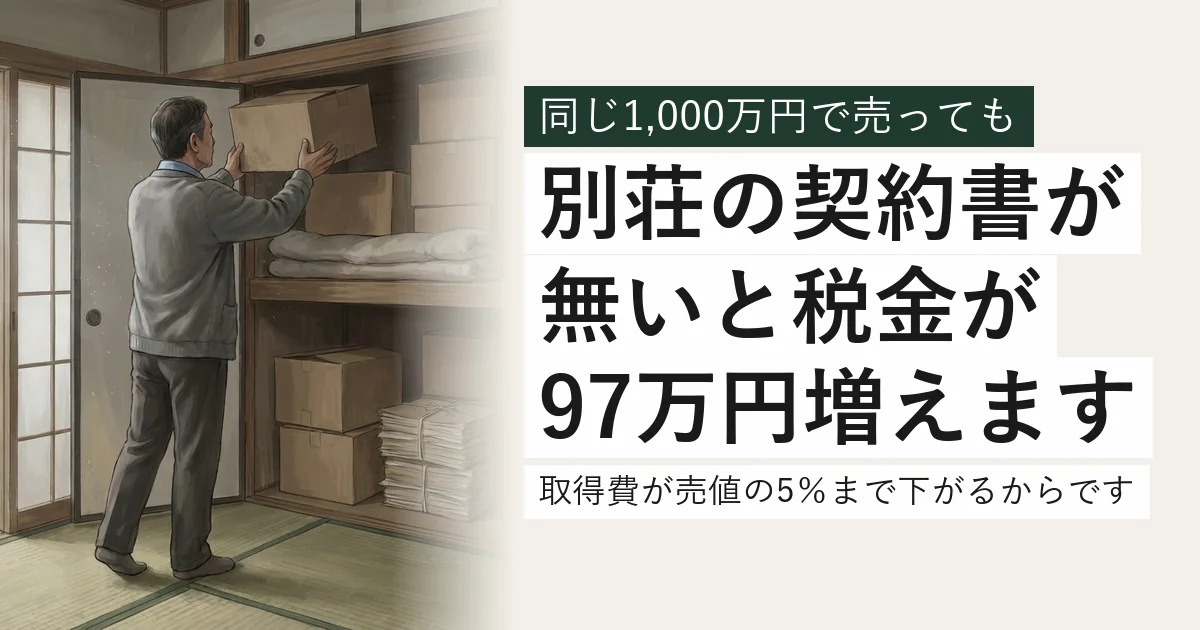 押入れの天袋から古い書類箱を下ろす60代の男性。相続した別荘の売買契約書を探している